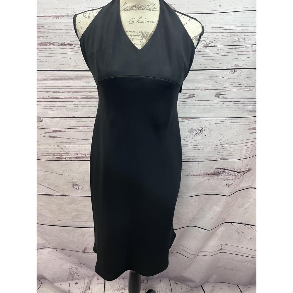 Nine West Black Halter Dress Zips Back Polyester V-Neck Size‎ 4